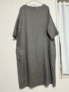 無印良品リネン100%グレー 半袖ロングワンピース S