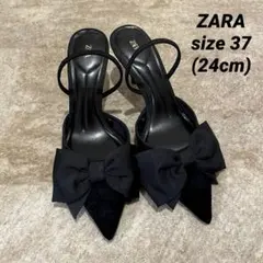 ZARA ブラックリボンハイヒール 37(24cm)