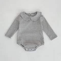 新品　長袖ロンパース　80　ボーダー柄　シンプル　丸襟　男の子　女の子　ベビー