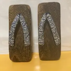 【美品】木製下駄 花柄鼻緒