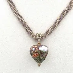 ★10％値下げしました★ ベネチアンハートネックレス ハンドメイド 花模様ビーズ