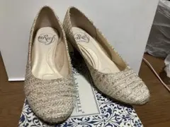 unReef アンリーフ パンプス 22cm ラメ ツイード ゴールド