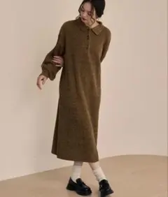 OLUN ニットポロワンピース