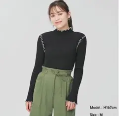 GU　リブメローハイネックセーター　黒　長袖ニット　М　リブニット　ブラック