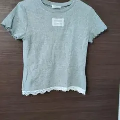 グレー 半袖 Tシャツ レース装飾