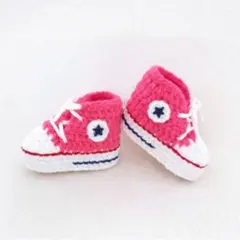 出産祝いにも♡ニットのベビーシューズ◇ハイカット◇ビビットピンク