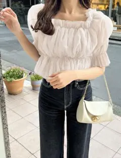 シアーギャザーショート丈ブラウス[tu541]