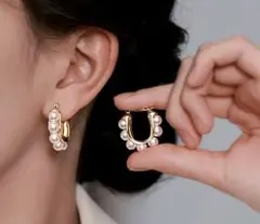 ヴィンテージエレガント　パールのフープピアス　美しい✨