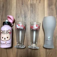 リラックマステンレスボトル・ハローキティグラス2個・スヌーピーグラス4点セット