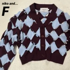 niko and...【美品】ユニークデザイン 長袖カーディガン 赤茶×水色 Fのサムネイル