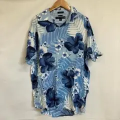 c*l様 A302T トミーヒルフィガーアメリカ古着ボタン留め花柄半袖アロハシャ