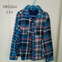UNIQLO チェック柄 長袖 ネルシャツ 130 キッズ 綿100%