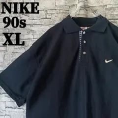 希少✨90s ナイキ ポロシャツ 刺繍ロゴ ブラック 銀タグ ストライプ XL