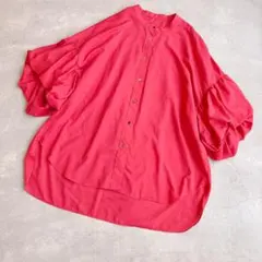 美品シップス春夏体型カバーゆったりコットンバックリボンギャザー 