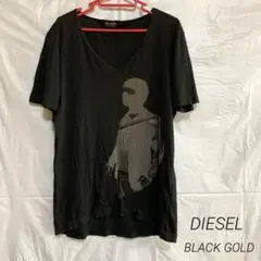 DIESEL ディーゼル　ブラックゴールド　黒 Vネック Tシャツ　プリント