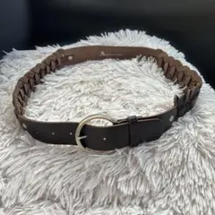 Aquascutum レザーベルト 編み込みデザインダークブラウン レディースLのサムネイル