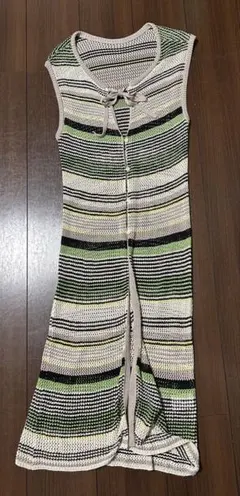 ナノユニバース　前後2wayボーダーメッシュニット　ジレ　ワンピース