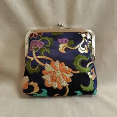 和生地 ネイビー　花柄　がま口