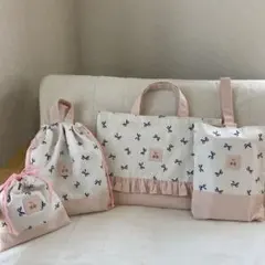 レッスンバック　女の子　リボン　上履き入れ　体操服袋　給食袋　セット　さくらんぼ