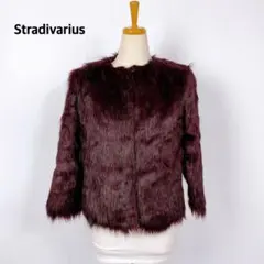Stradivarius バーガンディ ファーショートジャケット