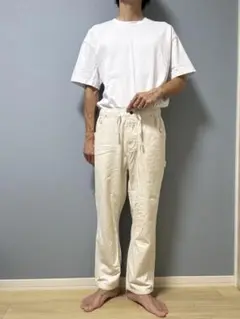 【ベイフロー】ホワイト コットン イージーパンツ