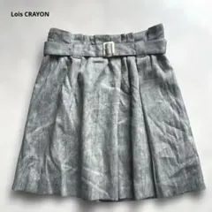 LoisCRAYON グレー タックスカート ひざ丈 ベルト付き
