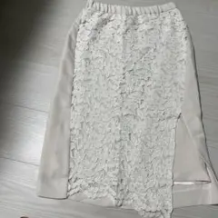 アイボリー レース 膝下タイトスカート