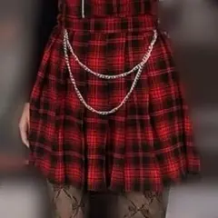 赤チェック ミニスカート プリーツ フリル チェーン付ミサミサ y2k punk