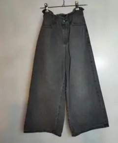 GU キッズ デニム ワイドパンツ ダークグレー ウエストゴムのサムネイル