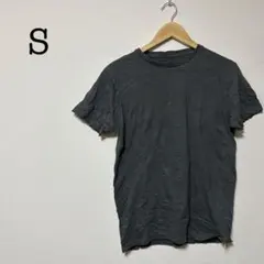 【S】ダークグレー Tシャツ 半袖 無地 シンプル フルーツ ワンポイント