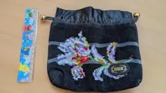 FEILER 花柄刺繍 ポーチ 黒 未使用