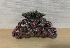 【ヘアクリップ】ピンククリスタル　金属製