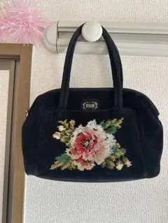 FEILER ブラック フラワー刺繍 ハンドバッグ