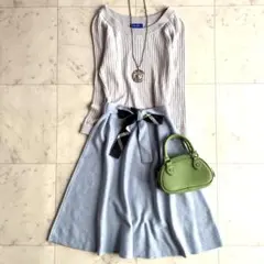 美品 ブルーレーベルクレストブリッジ 異素材ドッキングリブニットワンピース 38