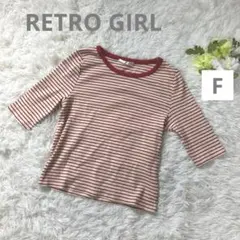 RETRO GIRLレディース半袖Tシャツ　カットソー　ベージュ×赤　ボーダー柄のサムネイル