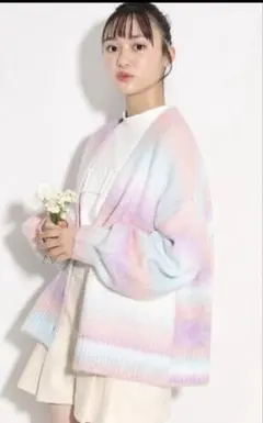 PINK-latte グラデーションニット　ビッグカーディガン　サイズL