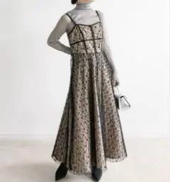 ランダ　コルセットライクレースキャミワンピース ブラック