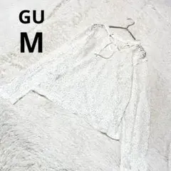 GU ジーユー 長袖カットソー レース 白 花柄 綿 重ね着 トップス/M