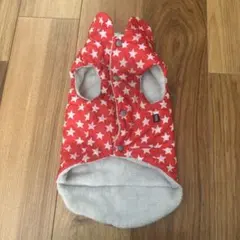 赤い星柄フード付き犬服　idog 裏ボアダウン