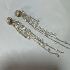 パールクリスタルピアス　ゴールドロングピアス