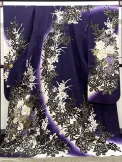 振袖 銀通し ラメ刺繍 金彩 紋意匠 身丈176cm トールサイズ MO3875 