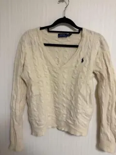 PoloRalphLauren アイボリー Vネック ケーブルニットセーター