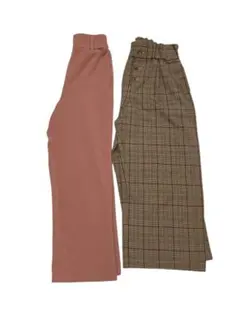 130 小学生 ピンク チェック ワイドパンツ 長ズボン ゴムウエスト