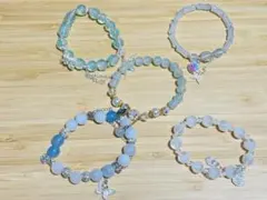 ガラスビーズ　ブレスレット　青系　白系　ハンドメイド