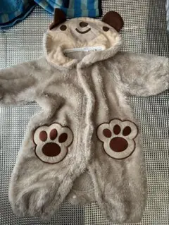 ベージュ クマ耳付きロンパース 50-80cm