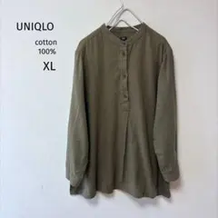 UNIQLO ユニクロ　バンドカラー長袖プルオーバーシャツ　オリーブ　カーキXL