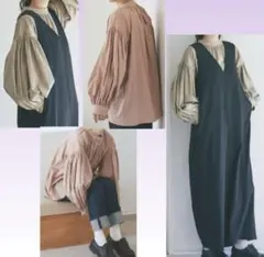 【極美品】【and R】ボリューム袖ブラウス ベージュ フリー 体型カバーのサムネイル
