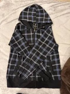Navy. チェック柄 ジップアップパーカー Mサイズ スケーターのサムネイル