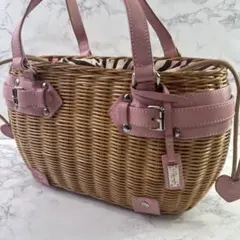 ほぼ未使用 銀座かねまつ GINZA kanematsu 本革ハンドルかごバッグ
