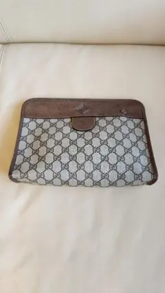 【値下】グッチ/GUCCI　セカンド　クラッチバッグ〈ブラウン〉GG柄　レザー